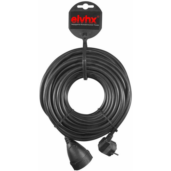 ELP20202 | CABLE EXTENSION 2mt 3G1.5mm2 SCHUKO PLUG MALE+FEMALE IP20 BLACK