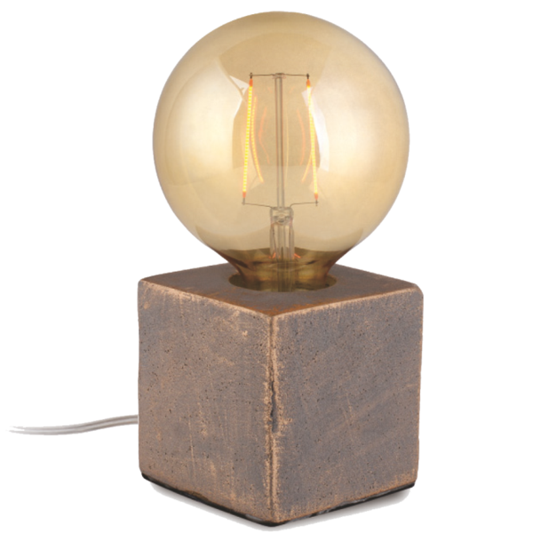 EL327109 | GOLD/BROWN TABLE CONCRETE CUBE 10x10x10cm & 1.8mt TRANSPARENT CABLE + ΙΙ  PLUG + SWITCH {enjoySimplicity}™